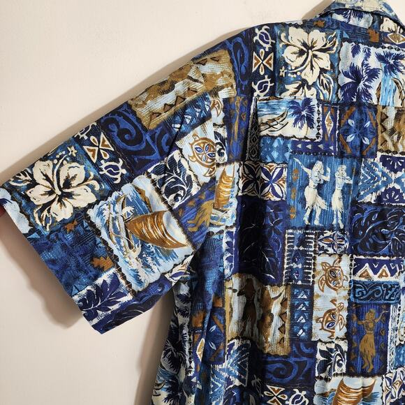 RJC Kalaheo hula girl outrigger turtle button front Hawaiian shirt men's size 2X - Picture 10 of 12